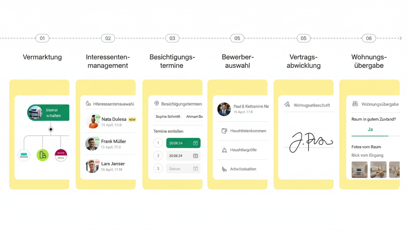 EverReal Plattform Überblick – Prozessschritte von Vermarktung bis Wohnungsübergabe